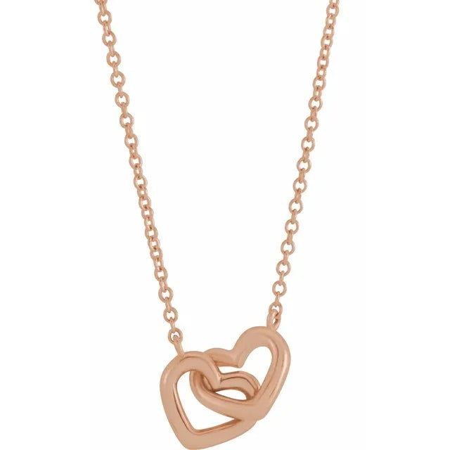 14K Rose Gold Interlocking Heart Necklace - 18inch