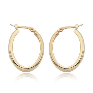 14K Yellow Small Oval Half Round Tube Hoops