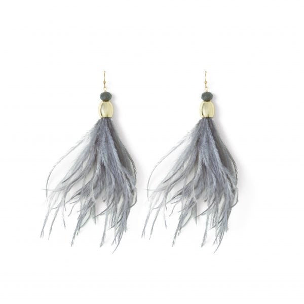 Long Grey Feather Earrings