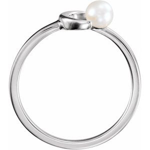 Sterling Silver Cultured White Freshwater Pearl Crescent Moon Ring
