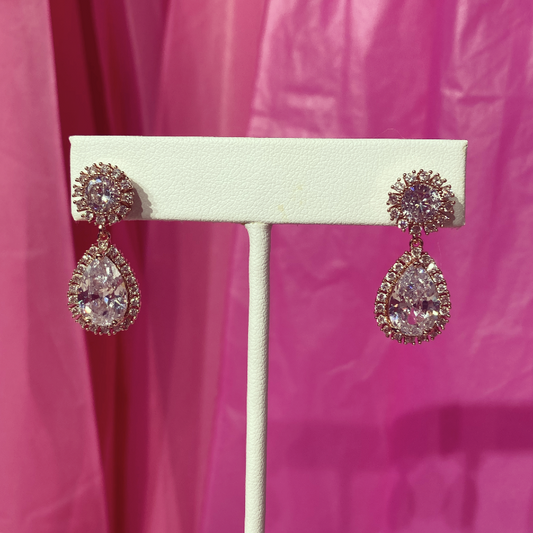 Rose Gold Plated Pear & Round CZ Drop Earrings