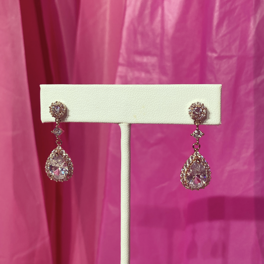 Rose Gold Plated Pear CZ Drop Earrings