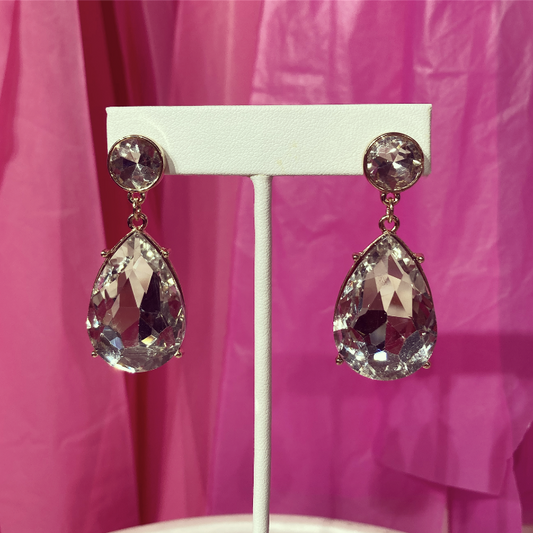 Gold Plated Large Pear CZ Drop Earrings