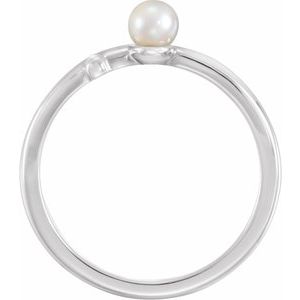 Sterling Silver Cultured White Freshwater Pearl Sideways Cross Ring