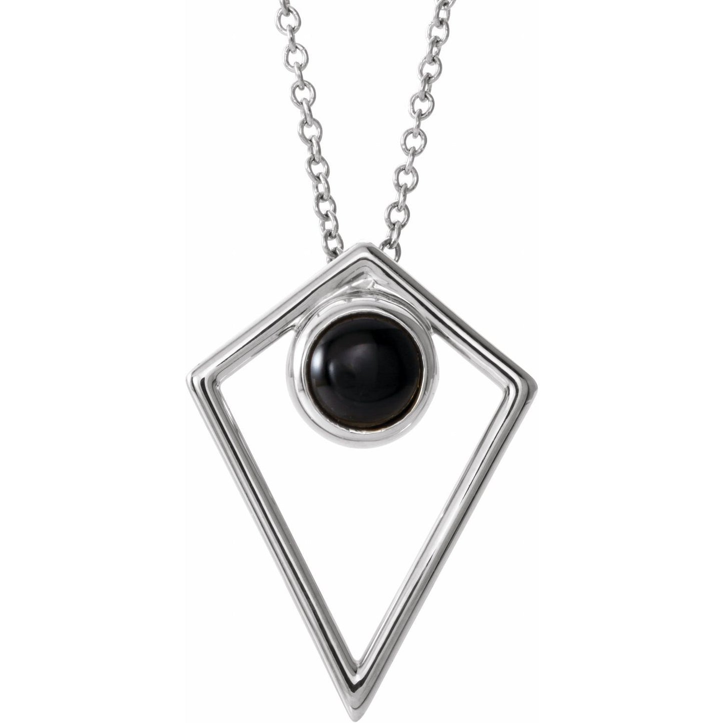 Sterling Silver Natural Black Onyx Cabochon Pyramid 16-18" Necklace