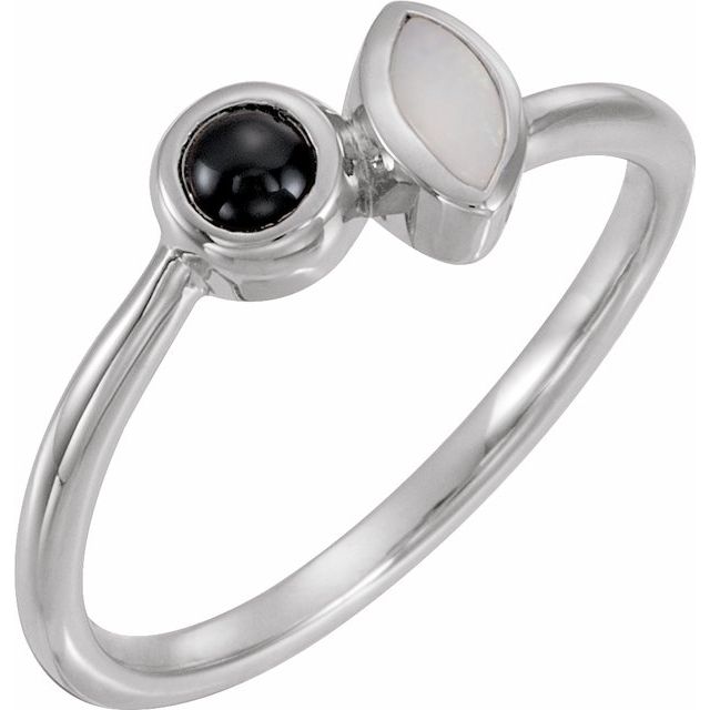 Sterling Silver Natural White Opal & Black Onyx Ring