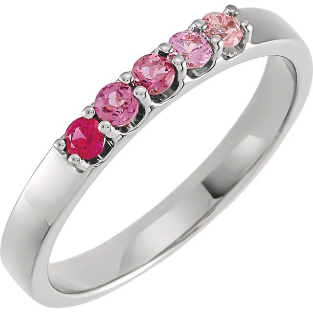 Sterling Silver Natural Pink Multi-Gemstone Midi Ring