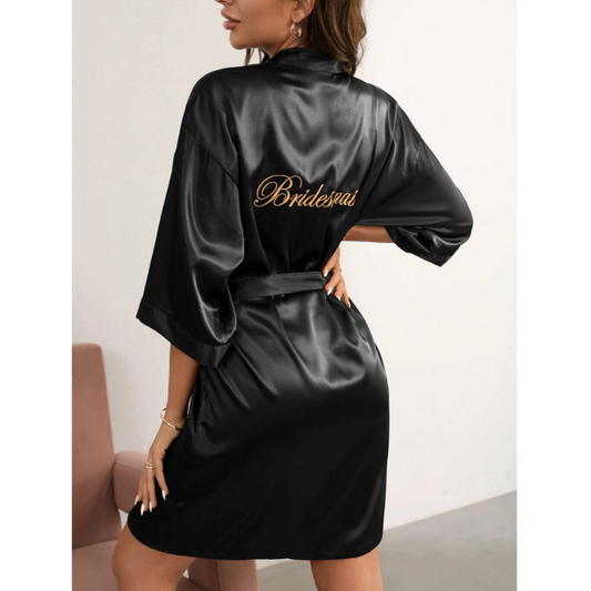 Black Robe with Gold Embroidered Bridesmaid