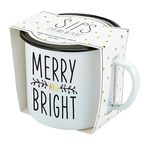 Merry & Bright Holiday Enamel Mug