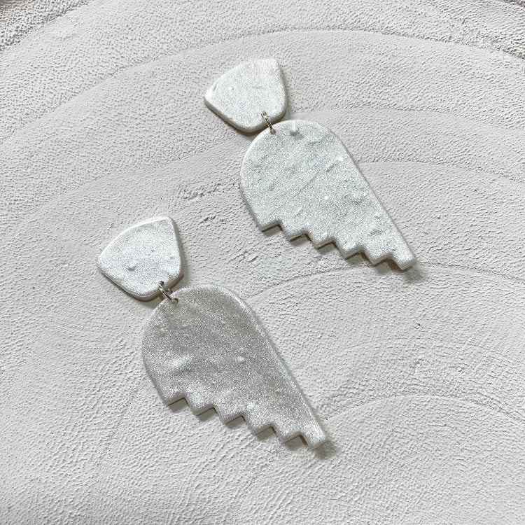 Silver Shimmer Medium Clay Dangle Earrings