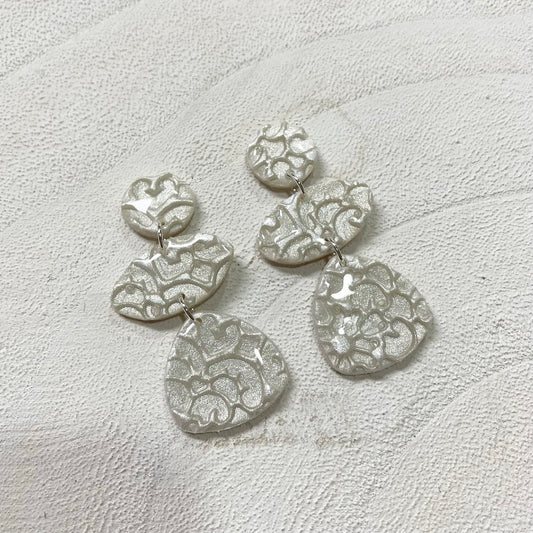Silver Shimmer Stamped Clay Earrings