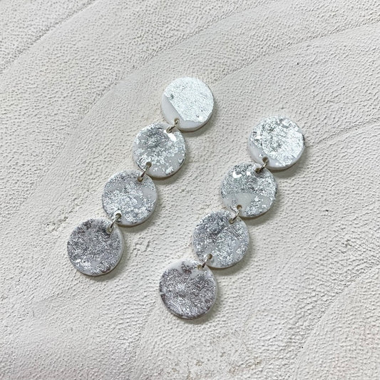 White & Silver Foil Clay Earrings