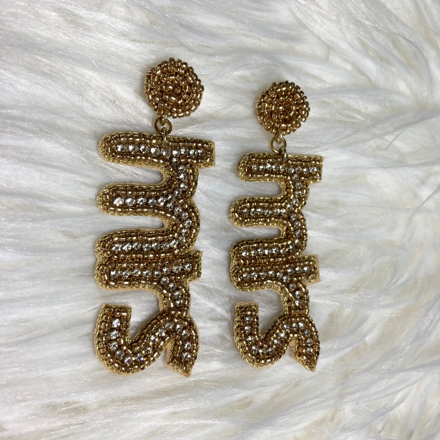 Gold Beaded & CZ Mrs Earrings
