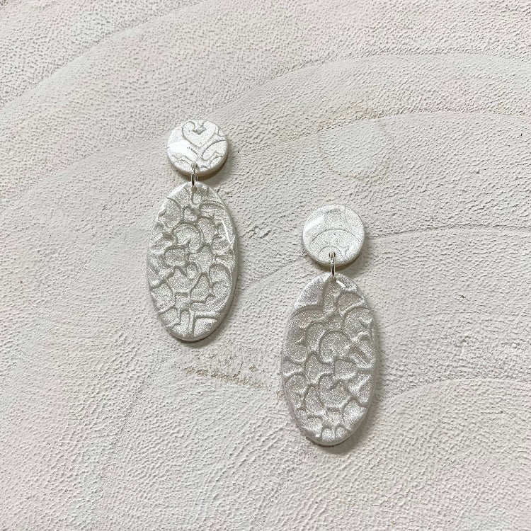 Silver Shimmer Medium Stamped Clay Earrings