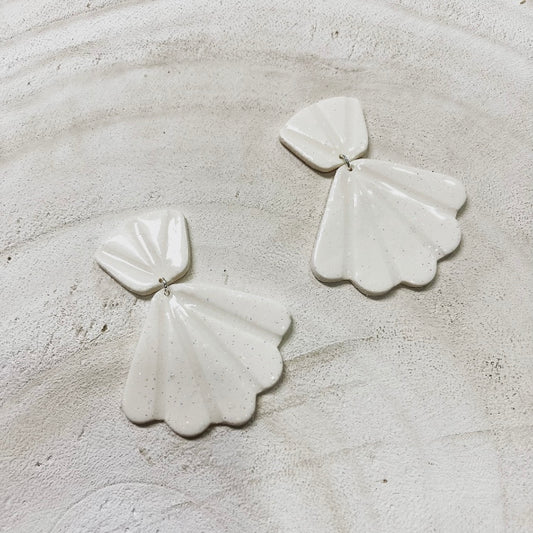 White Glitter Medium Clay Earrings