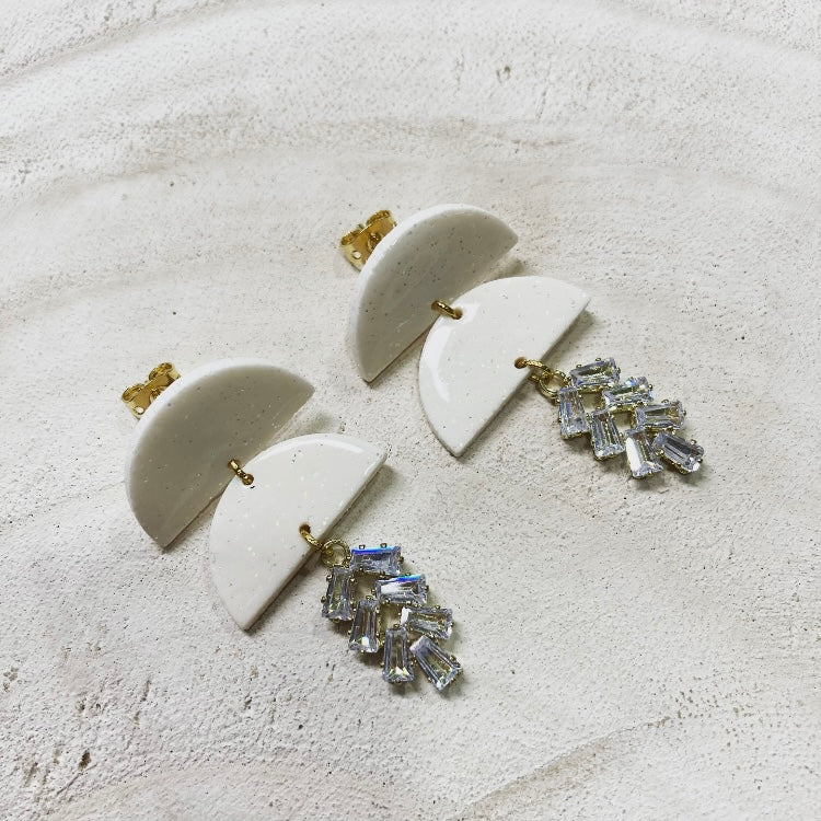 White Glitter CZ Clay Earrings