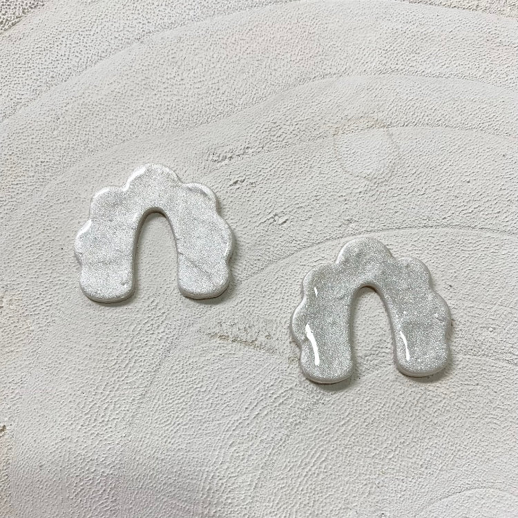 Silver Shimmer Medium Stud Clay Earrings