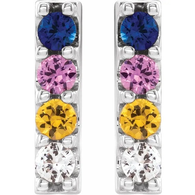 Sterling Silver Multi-Color Sapphire Bar Earrings