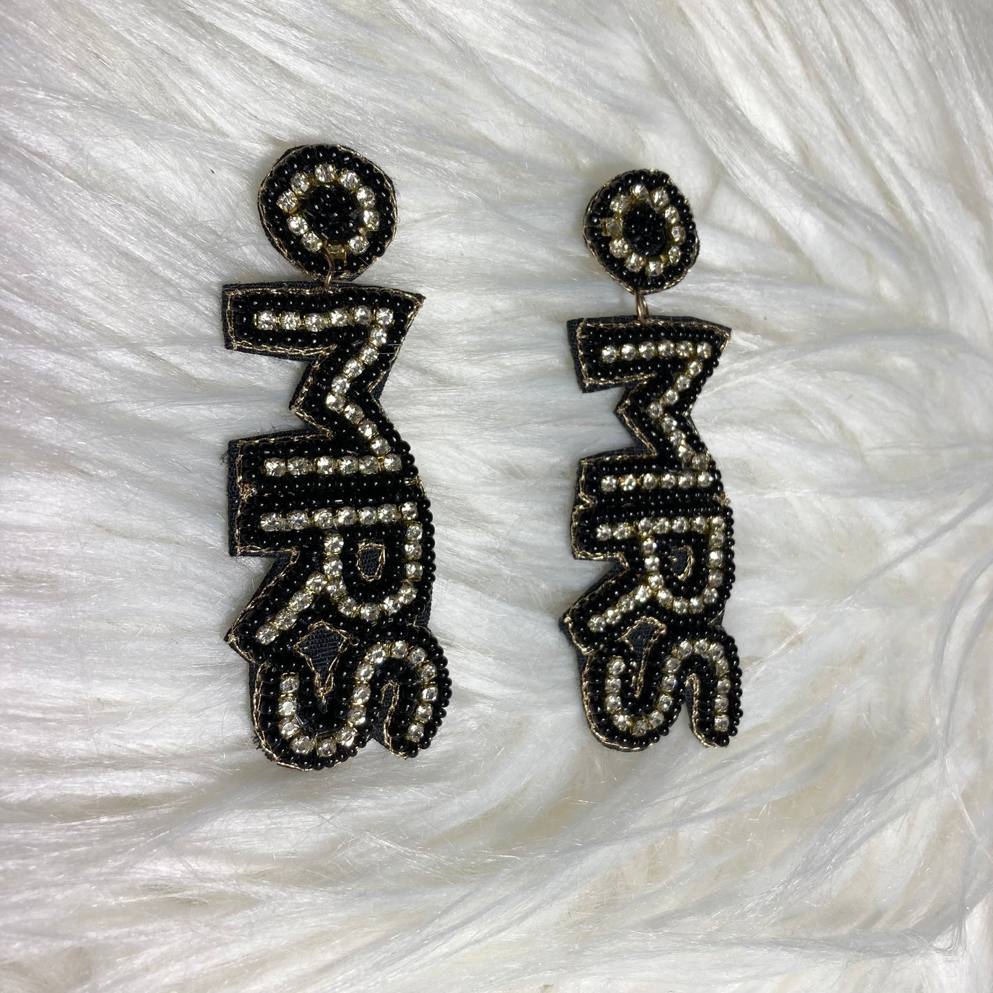 Black Seed Bead & CZ Mrs Earrings