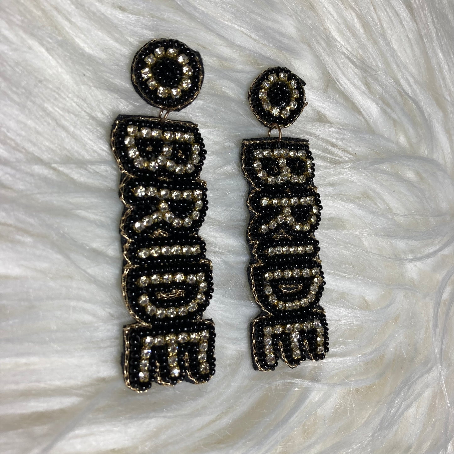Black Seed Bead & CZ Bride Earrings
