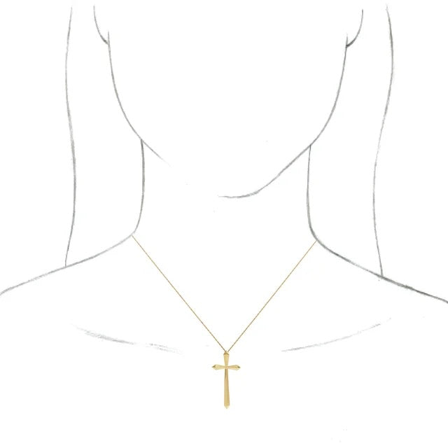 14K Yellow Gold - Elongated Cross Necklace