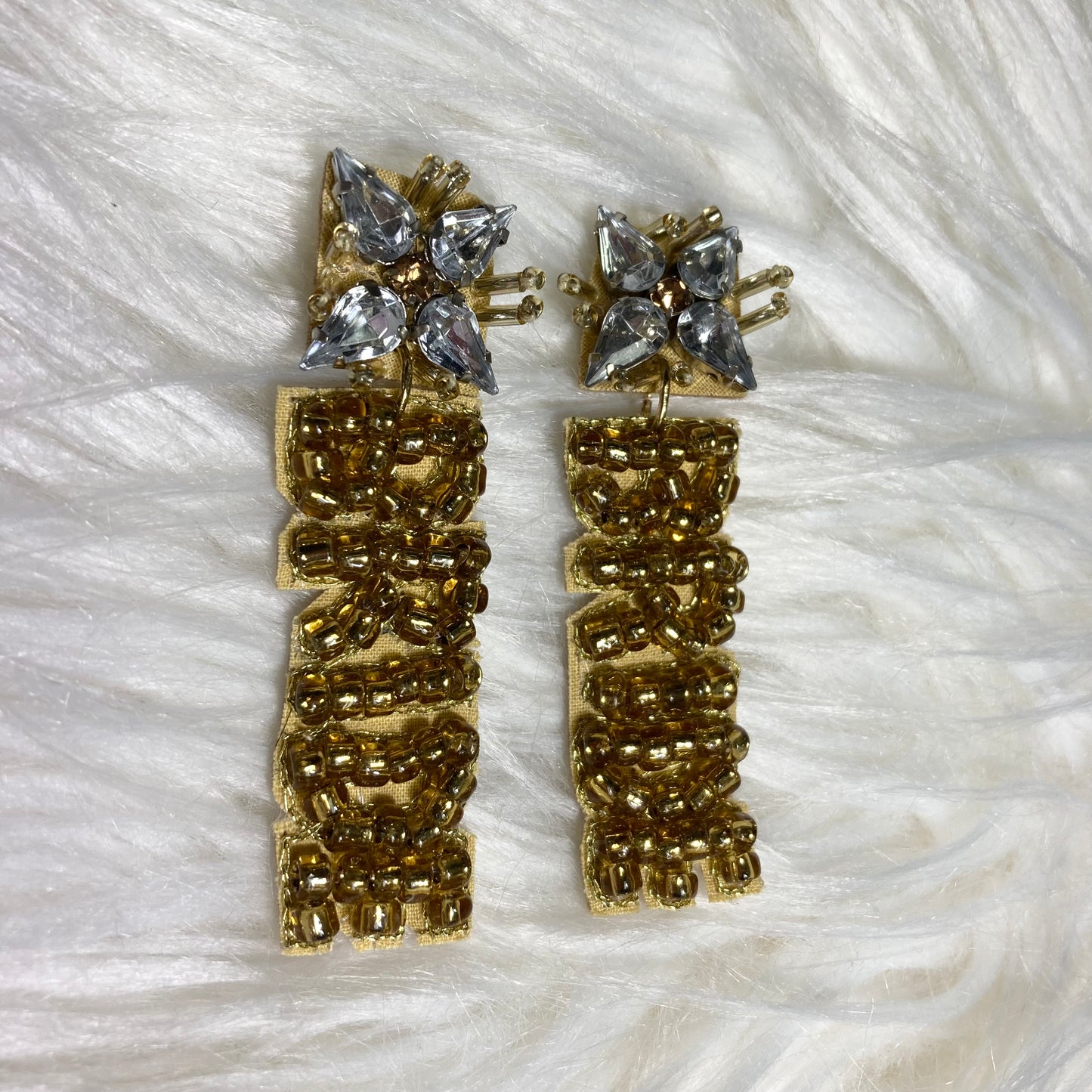 Gold & CZ Beaded Bride Earrings