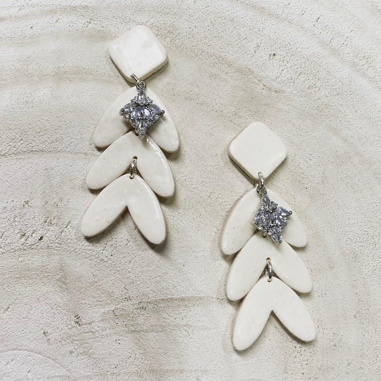 White Glitter Large CZ Clay Earrings
